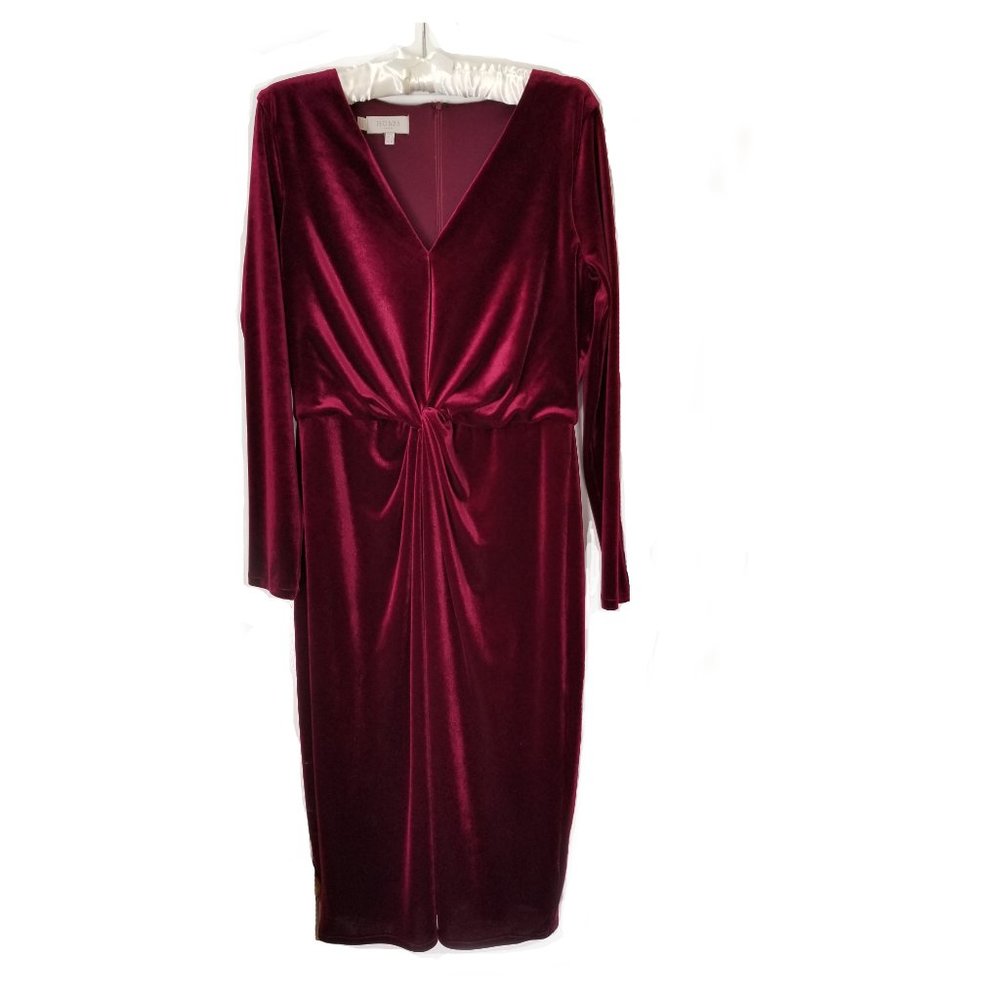 Hobbs London Long Sleeve Burgundy Emilia Velvet Dress US size 10